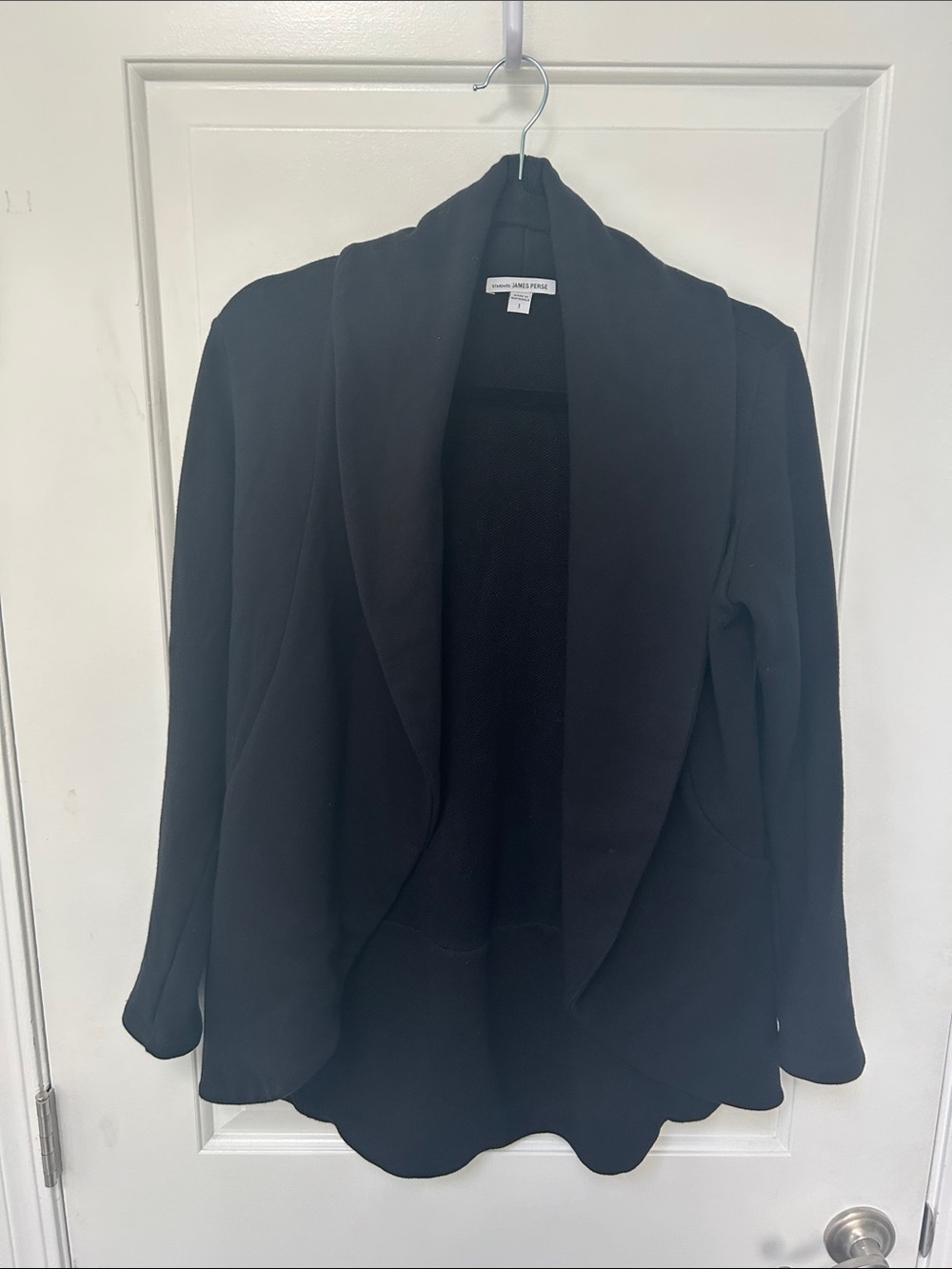 Standard James Perse Black Open-Front Draped Sweatshirt Cardigan